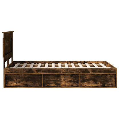 Bed Frame with Drawer Smoked Oak 135 x 190 cm Solid Pine Wood