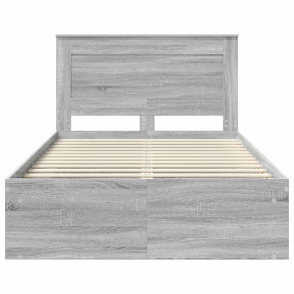 Bed Frame with Drawer Grey Sonoma 135 x 190 cm Solid Pine Wood