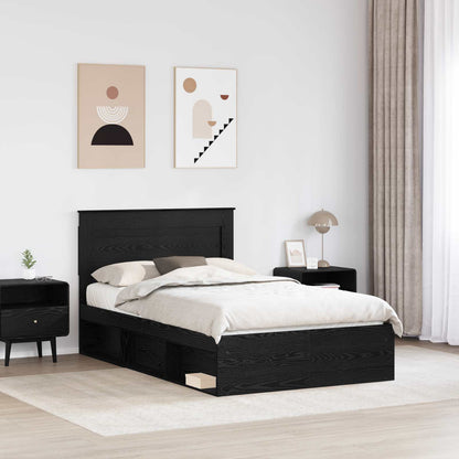 Bed Frame with Drawer Plain Black 120 x 190 cm Solid Pine Wood