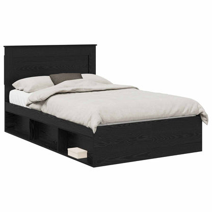 Bed Frame with Drawer Plain Black 120 x 190 cm Solid Pine Wood