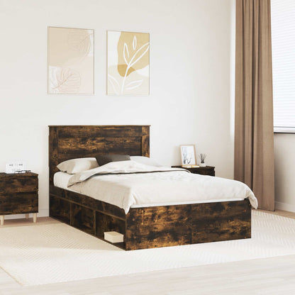 Bed Frame with Drawer Smoked Oak 120 x 190 cm Solid Pine Wood