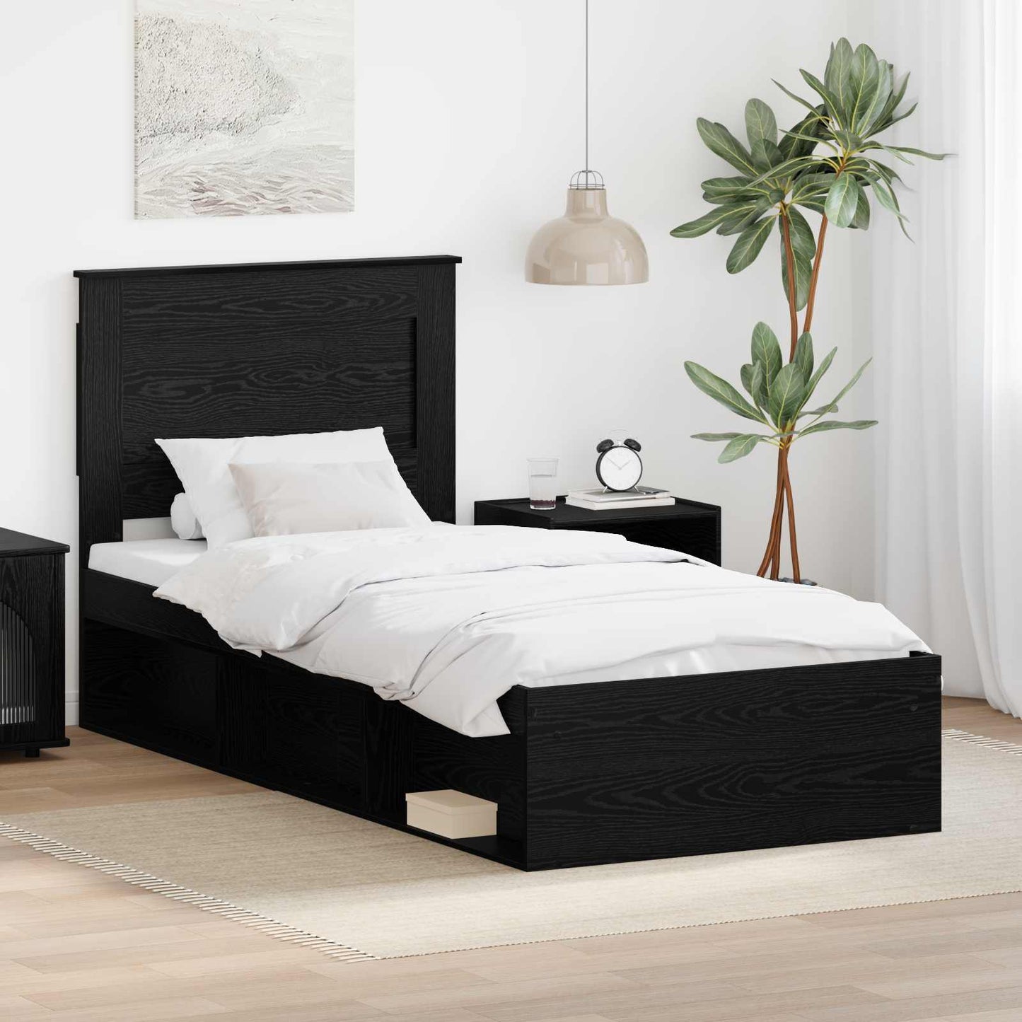 Bed Frame with Headboard Black 100 x 200 cm Solid Pine Wood