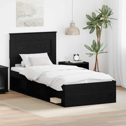 Bed Frame with Headboard Black 100 x 200 cm Solid Pine Wood