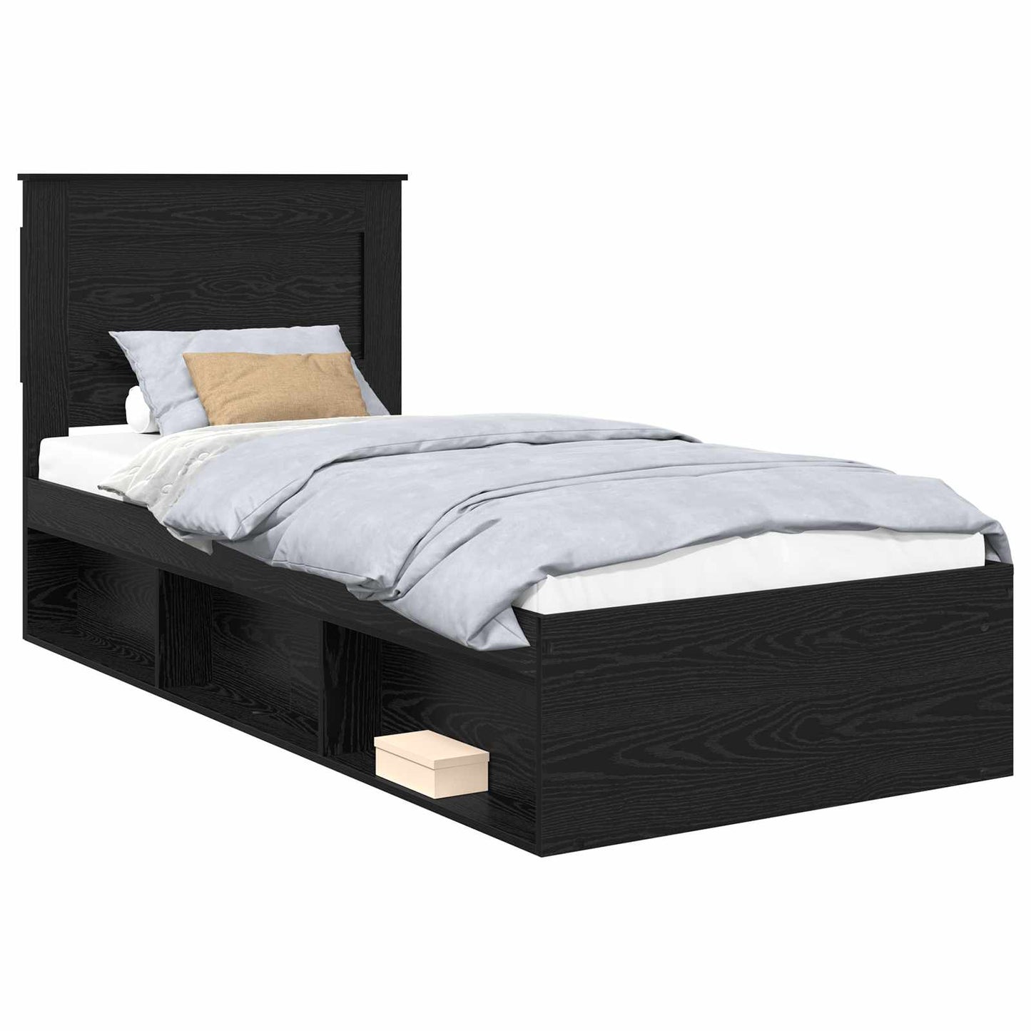Bed Frame with Headboard Black 100 x 200 cm Solid Pine Wood