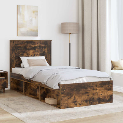Bed Frame with Drawer Smoked Oak 100 x 200 cm Solid Pine Wood