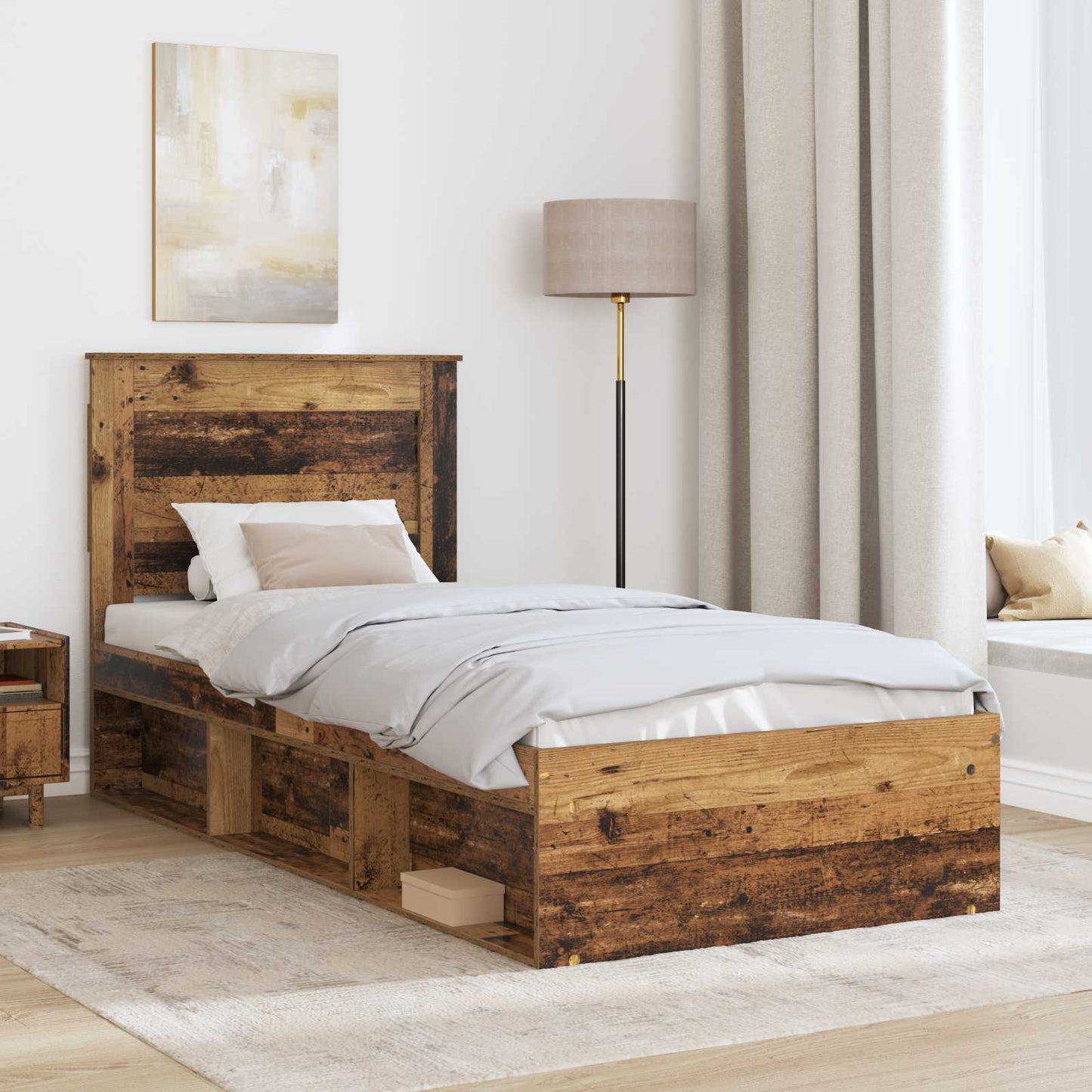 Bed Frame with Headboard Old Wood 100 x 200 cm Solid Pine Wood