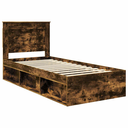 Bed Frame with Headboard Smoked Oak 90 x 190 cm Solid Pine Wood