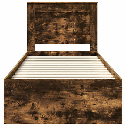 Bed Frame with Headboard Smoked Oak 90 x 190 cm Solid Pine Wood