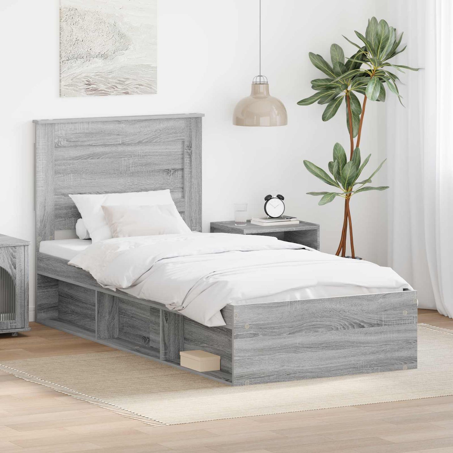 Bed Frame with Drawer Grey Sonoma 90 x 200 cm Solid Pine Wood