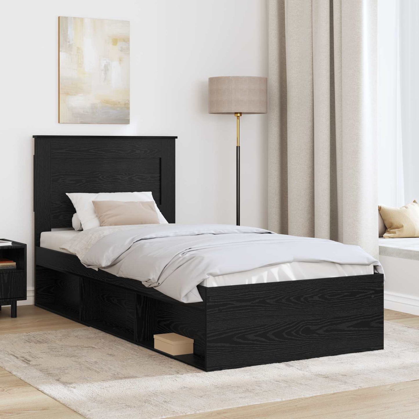 Bed Frame with Headboard Black 75 x 190 cm Solid Pine Wood