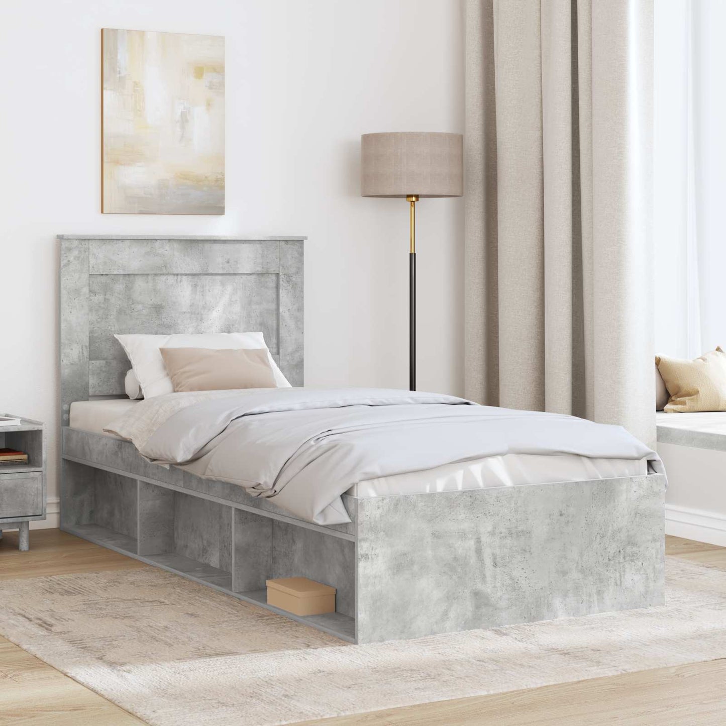 Bed Frame with Drawer Concerte Grey 75 x 190 cm Solid Pine Wood
