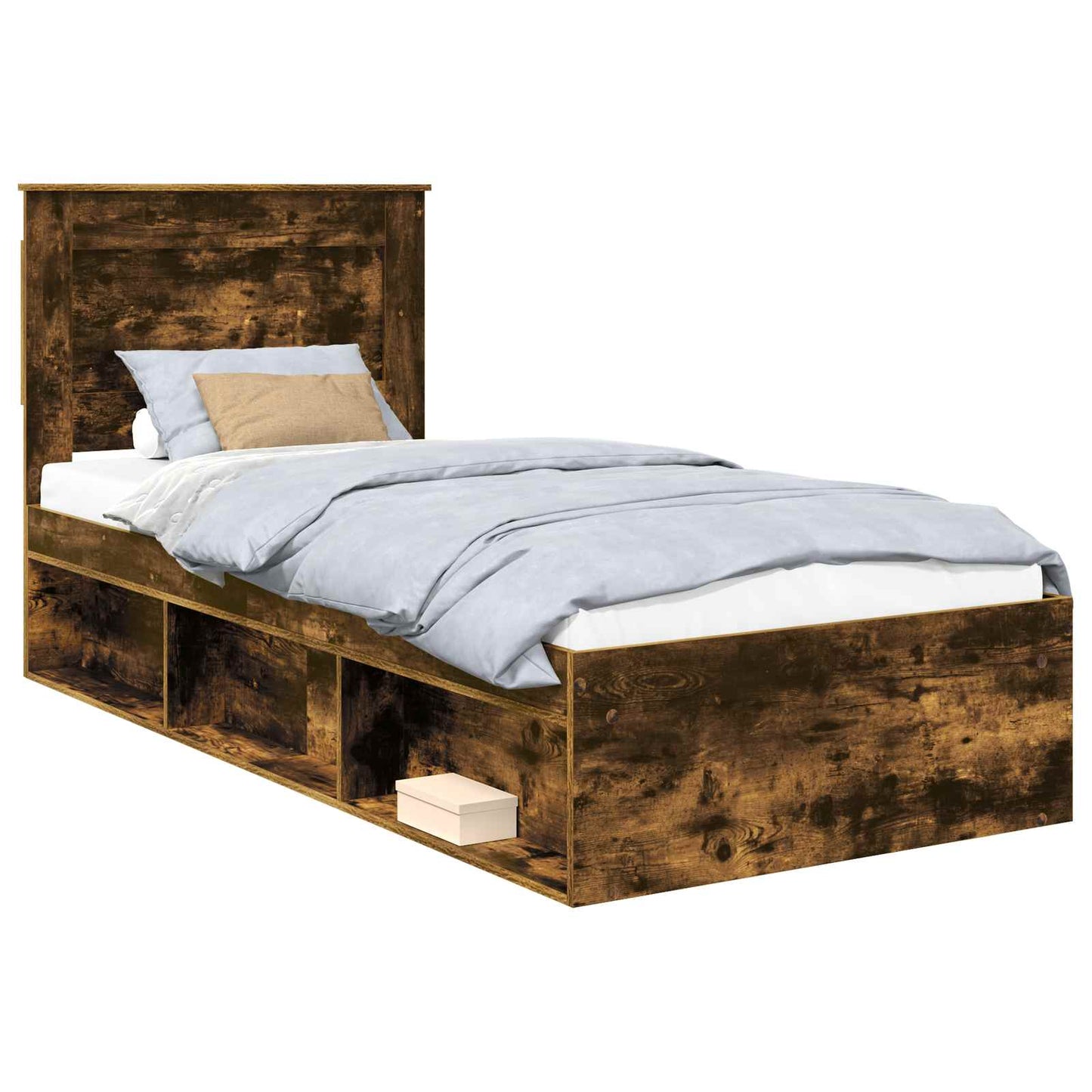 Bed Frame with Headboard Smoked Oak 75 x 190 cm Solid Pine Wood