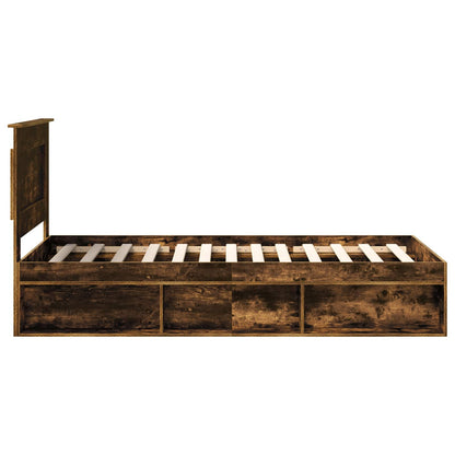 Bed Frame with Headboard Smoked Oak 75 x 190 cm Solid Pine Wood