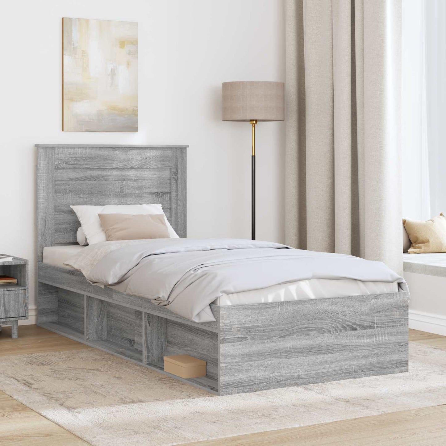 Bed Frame with Drawer Grey Sonoma 75 x 190 cm Solid Pine Wood