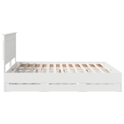 Bed Frame with Drawer White 200 x 200 cm Engineer Wood