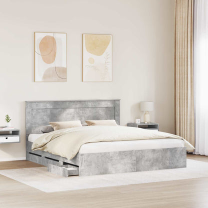 Bed Frame with Drawer Concrete Grey 200 x 200 cm Engineer Wood