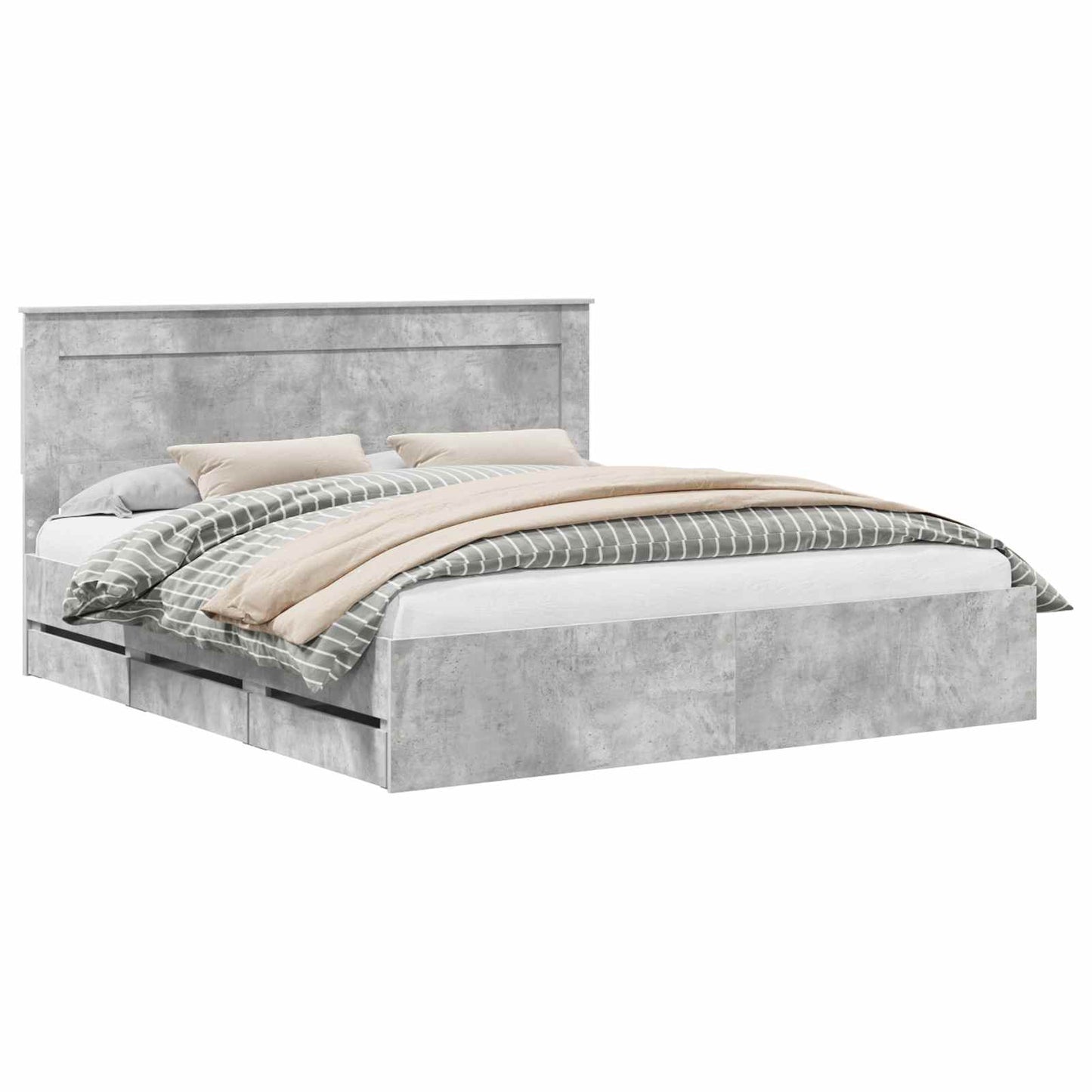 Bed Frame with Drawer Concrete Grey 200 x 200 cm Engineer Wood