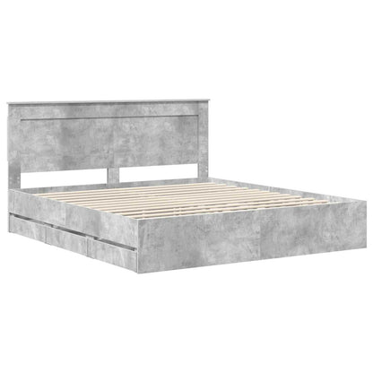 Bed Frame with Drawer Concrete Grey 200 x 200 cm Engineer Wood
