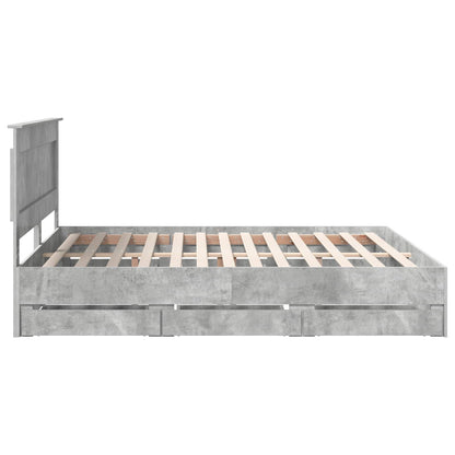 Bed Frame with Drawer Concrete Grey 200 x 200 cm Engineer Wood