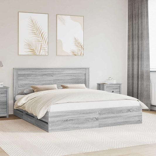 Bed Frame with Drawer Grey Sonoma 200 x 200 cm Engineer Wood