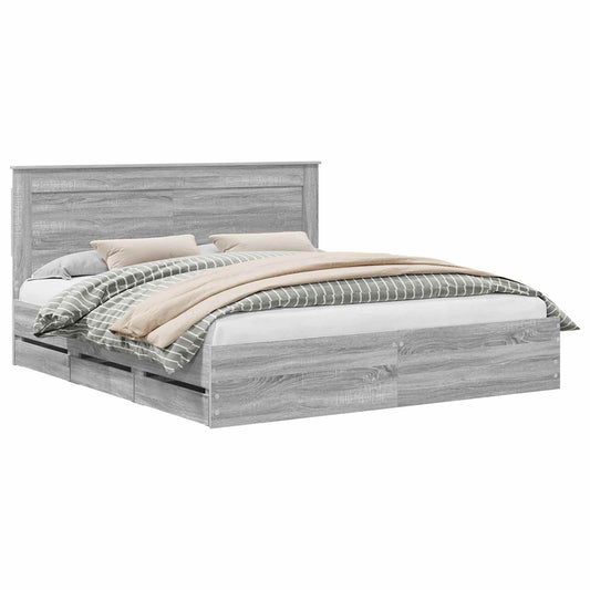 Bed Frame with Drawer Grey Sonoma 200 x 200 cm Engineer Wood