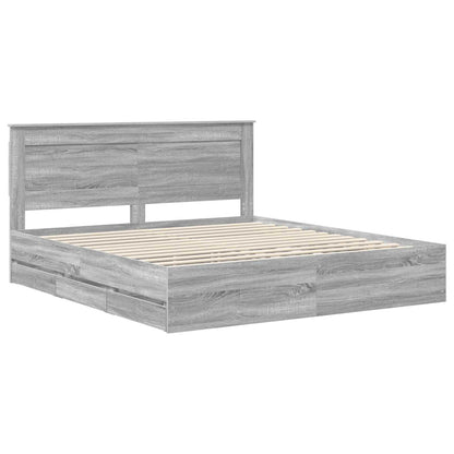 Bed Frame with Drawer Grey Sonoma 200 x 200 cm Engineer Wood