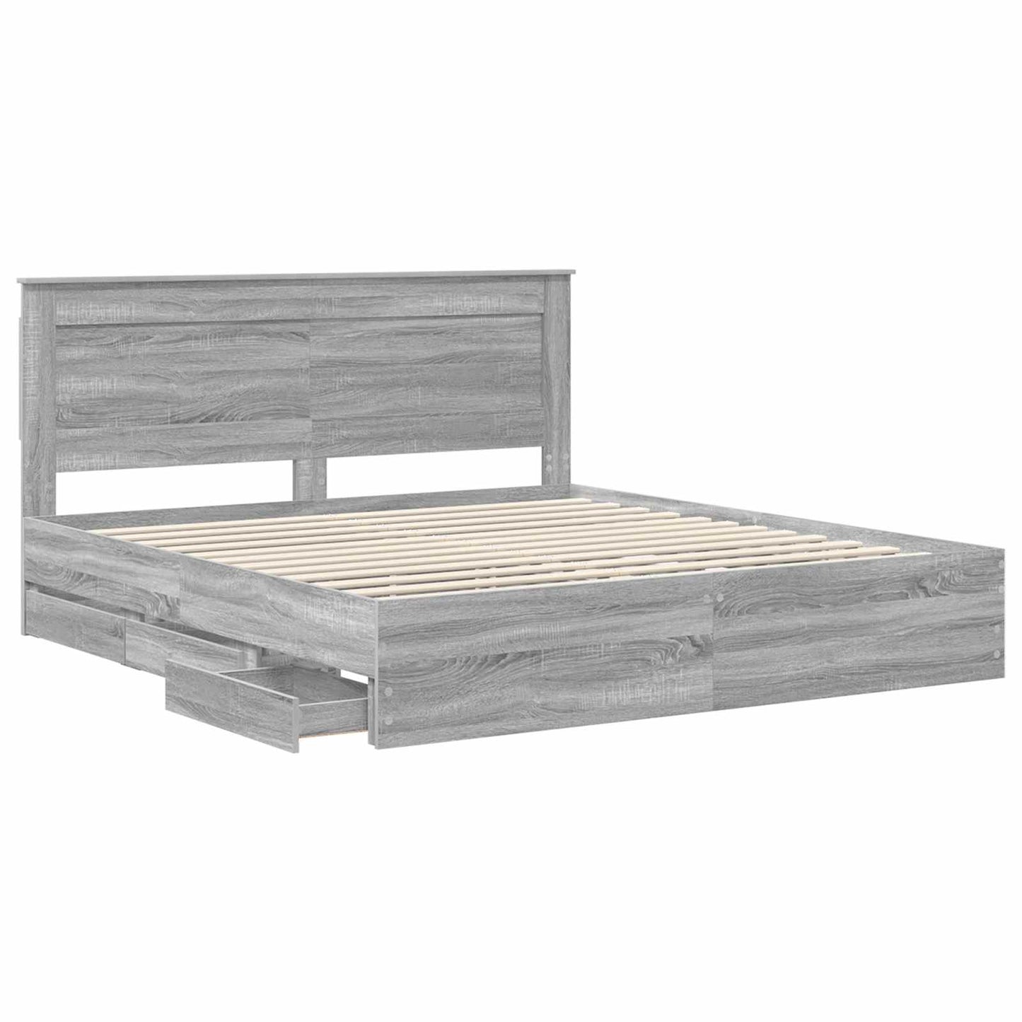 Bed Frame with Drawer Grey Sonoma 200 x 200 cm Engineer Wood