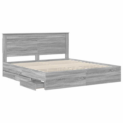 Bed Frame with Drawer Grey Sonoma 200 x 200 cm Engineer Wood
