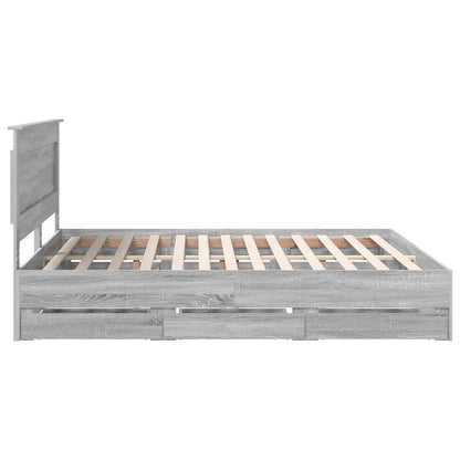 Bed Frame with Drawer Grey Sonoma 200 x 200 cm Engineer Wood