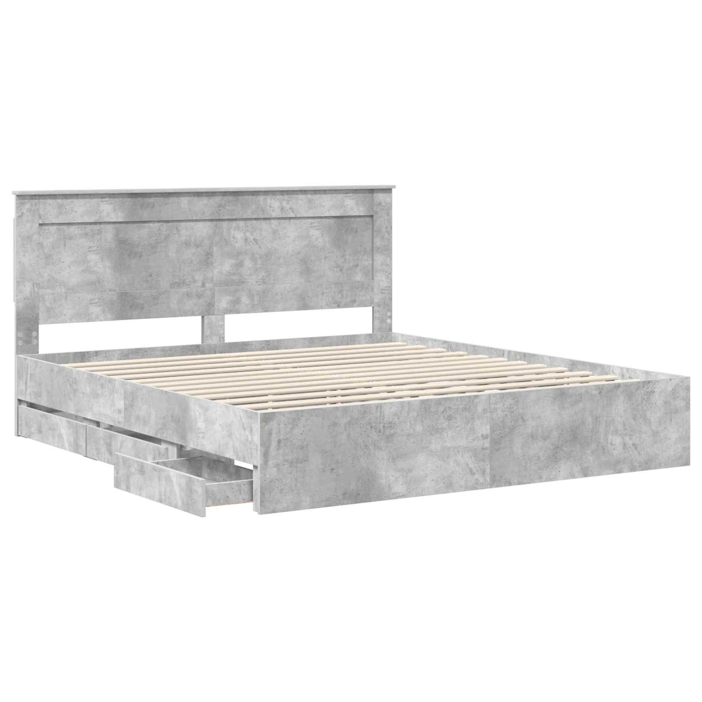 Bed Frame with Drawer Concrete Grey 180 x 200 cm Engineer Wood
