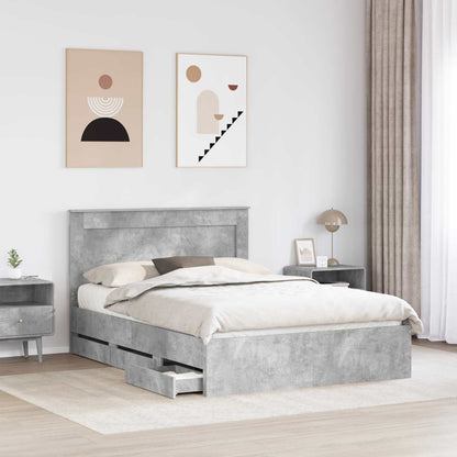 Bed Frame with Drawer Concrete Grey 150 x 200 cm Engineer Wood