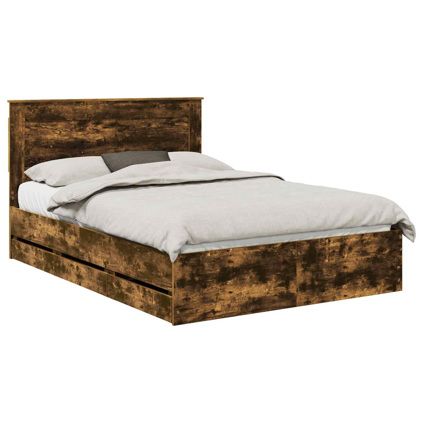 Bed Frame with Drawer Smoked Oak 150 x 200 cm Engineer Wood