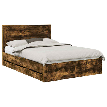 Bed Frame with Drawer Smoked Oak 150 x 200 cm Engineer Wood