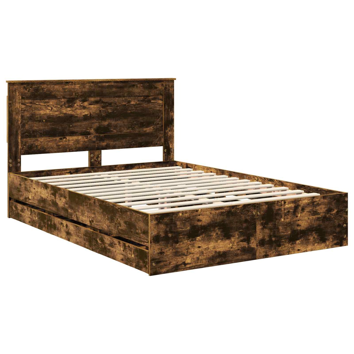 Bed Frame with Drawer Smoked Oak 150 x 200 cm Engineer Wood