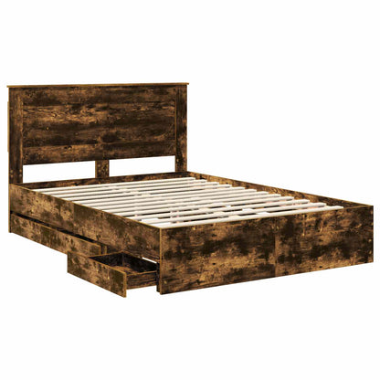 Bed Frame with Drawer Smoked Oak 150 x 200 cm Engineer Wood