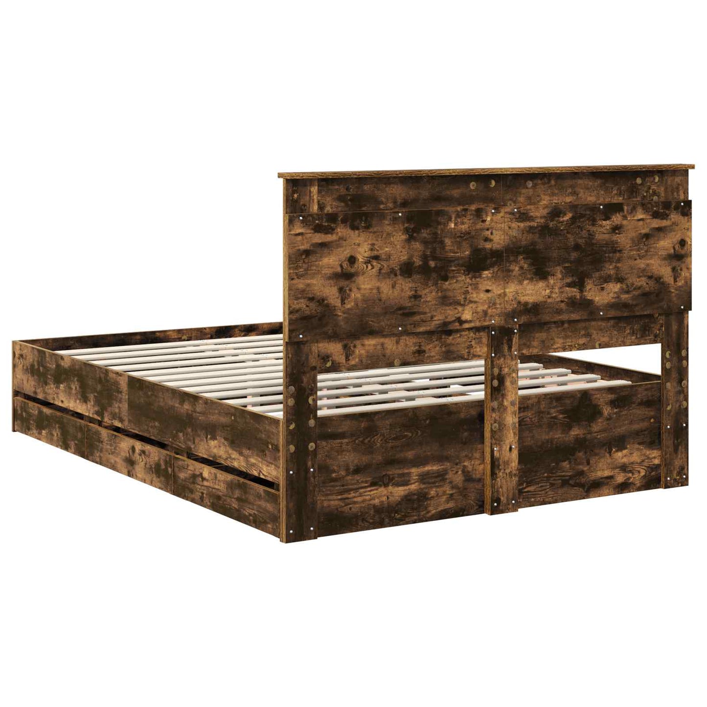 Bed Frame with Drawer Smoked Oak 150 x 200 cm Engineer Wood