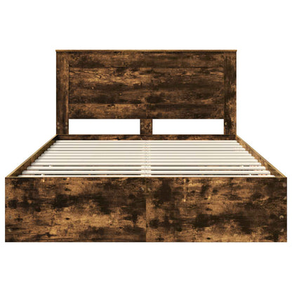 Bed Frame with Drawer Smoked Oak 150 x 200 cm Engineer Wood