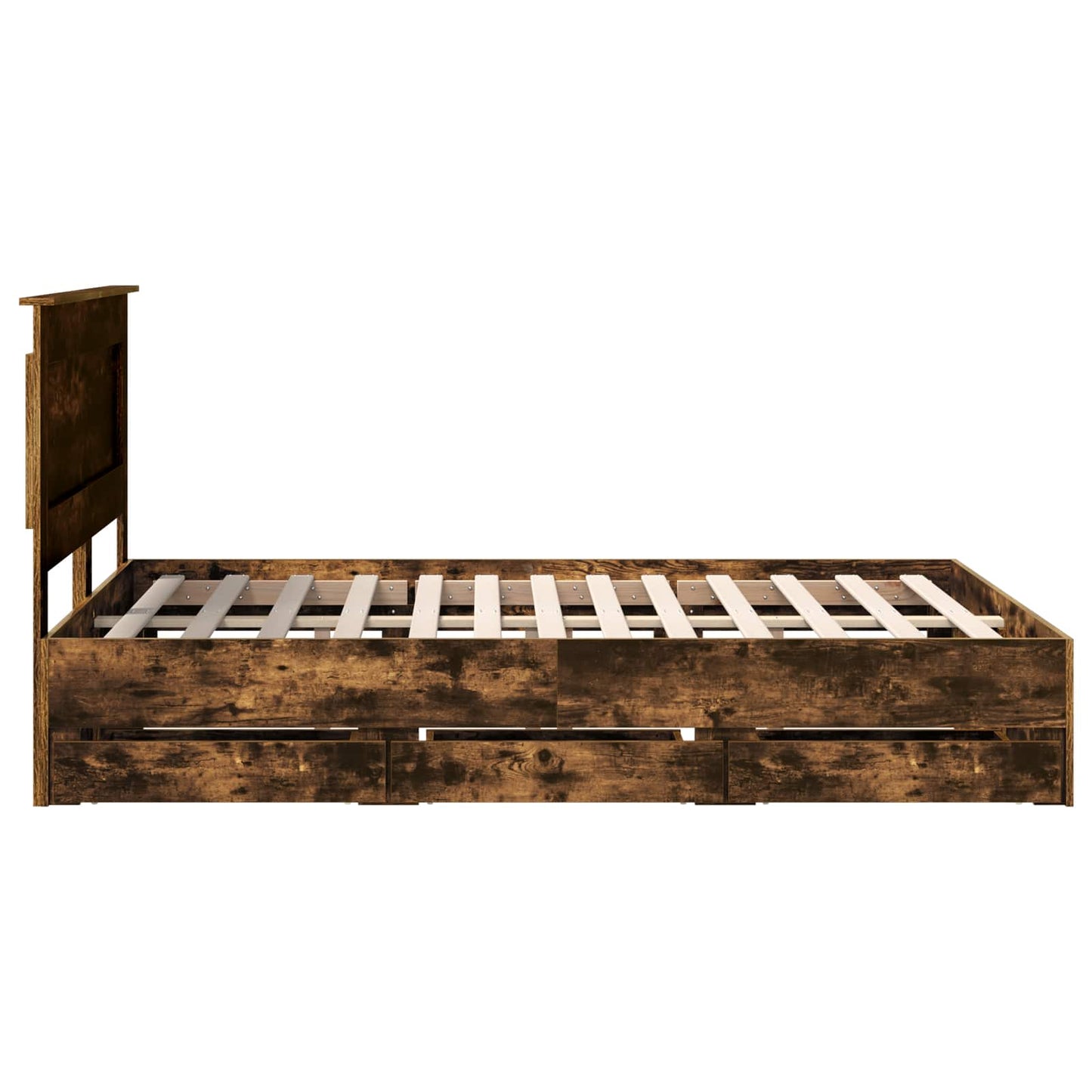 Bed Frame with Drawer Smoked Oak 150 x 200 cm Engineer Wood
