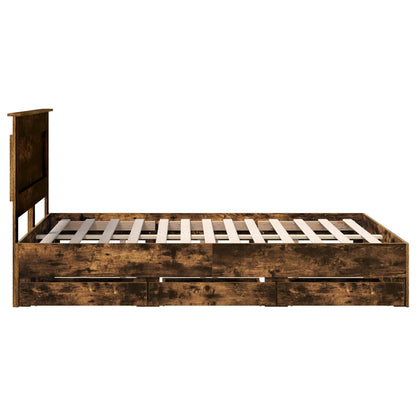 Bed Frame with Drawer Smoked Oak 150 x 200 cm Engineer Wood