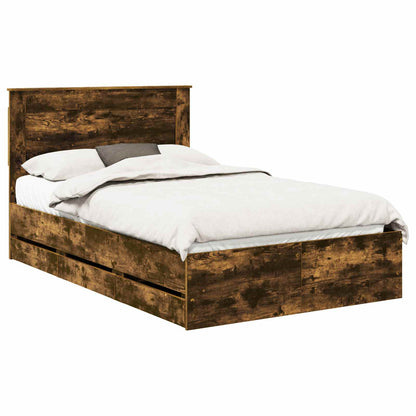Bed Frame with Drawer Smoked Oak 120 x 190 cm Engineer Wood