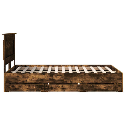 Bed Frame with Drawer Smoked Oak 120 x 200 cm Engineer Wood