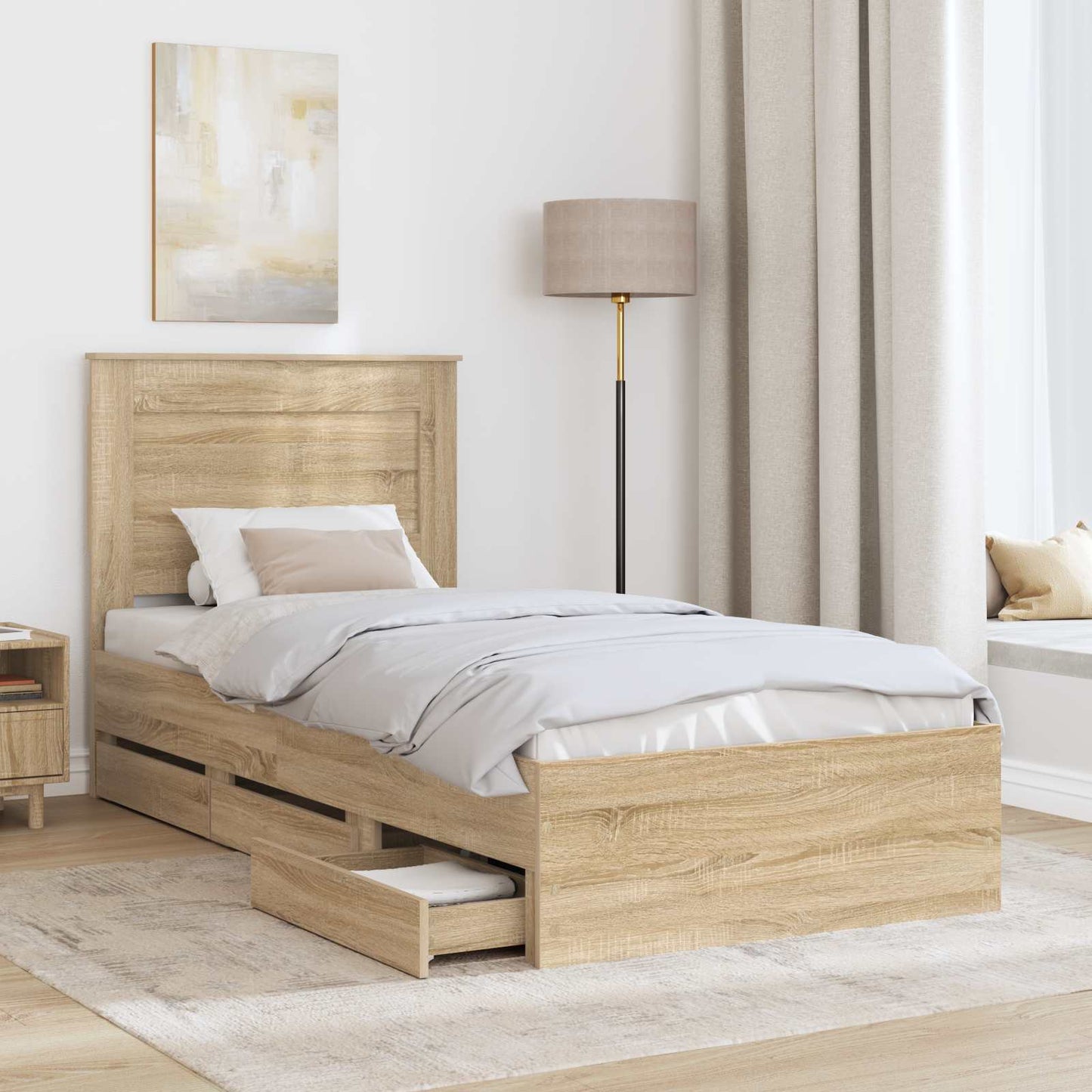 Bed Frame with Drawer Sonoma Oak 100 x 200 cm Engineer Wood
