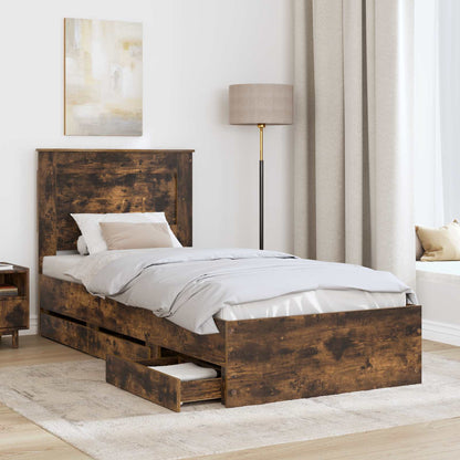 Bed Frame with Drawer Smoked Oak 100 x 200 cm Engineer Wood