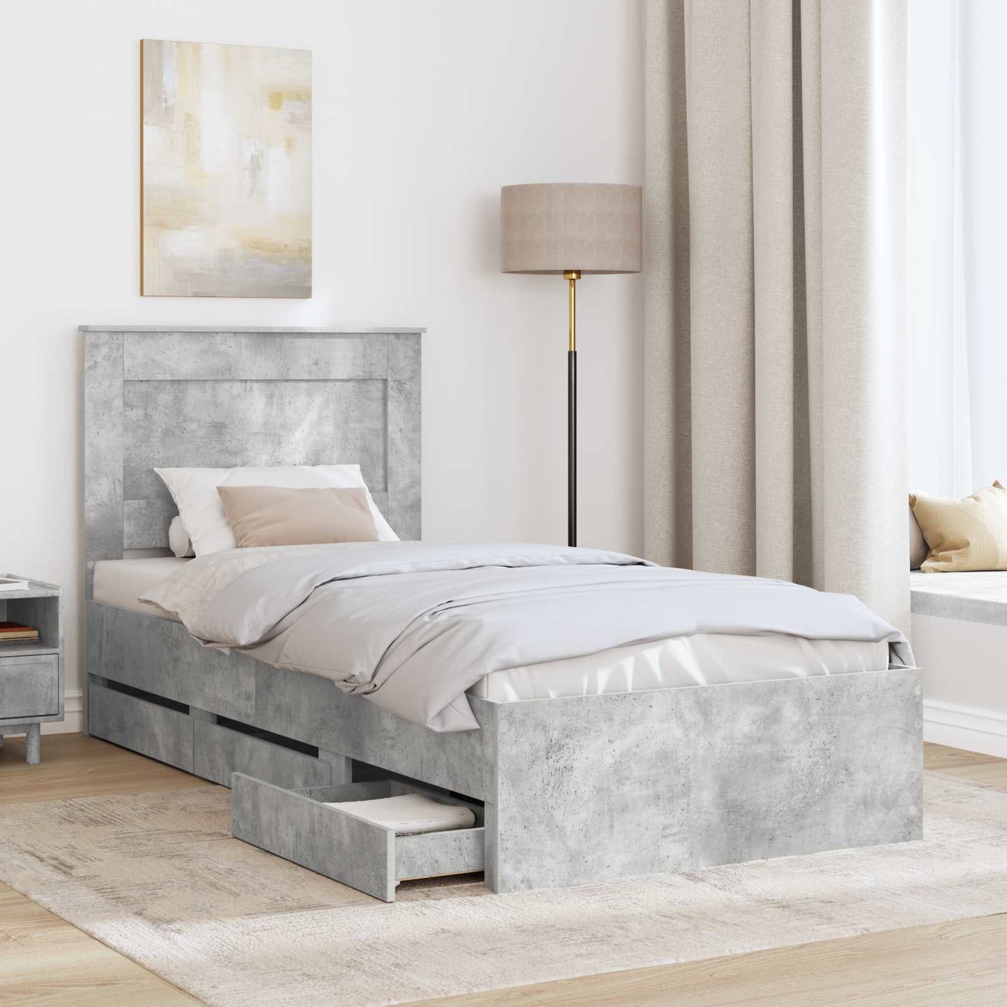 Bed Frame with Drawer Concrete Grey 90 x 190 cm Engineer Wood