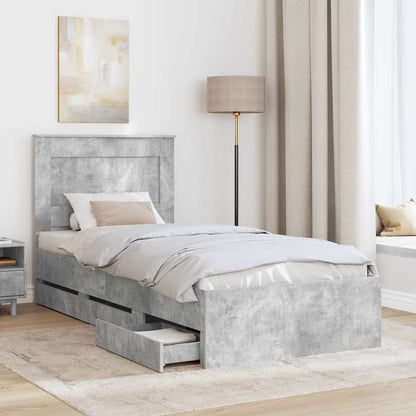 Bed Frame with Drawer Concrete Grey 90 x 190 cm Engineer Wood