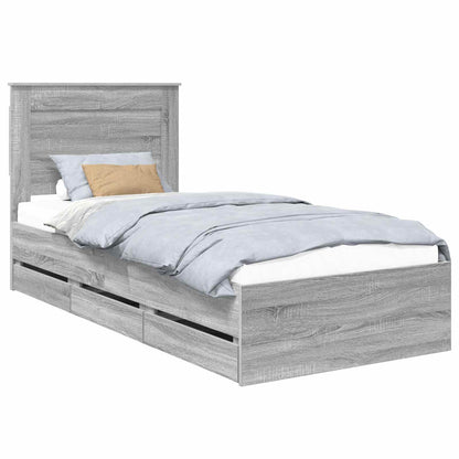 Bed Frame with Drawer Grey Sonoma 90 x 190 cm Engineer Wood
