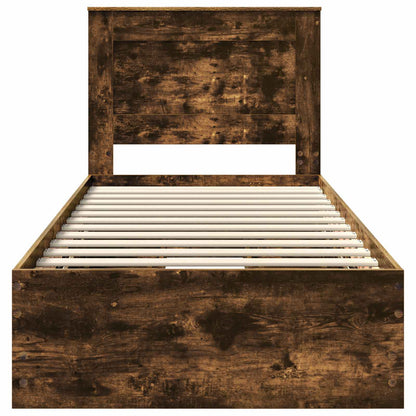 Bed Frame with Drawer Smoked Oak 90 x 200 cm Engineer Wood