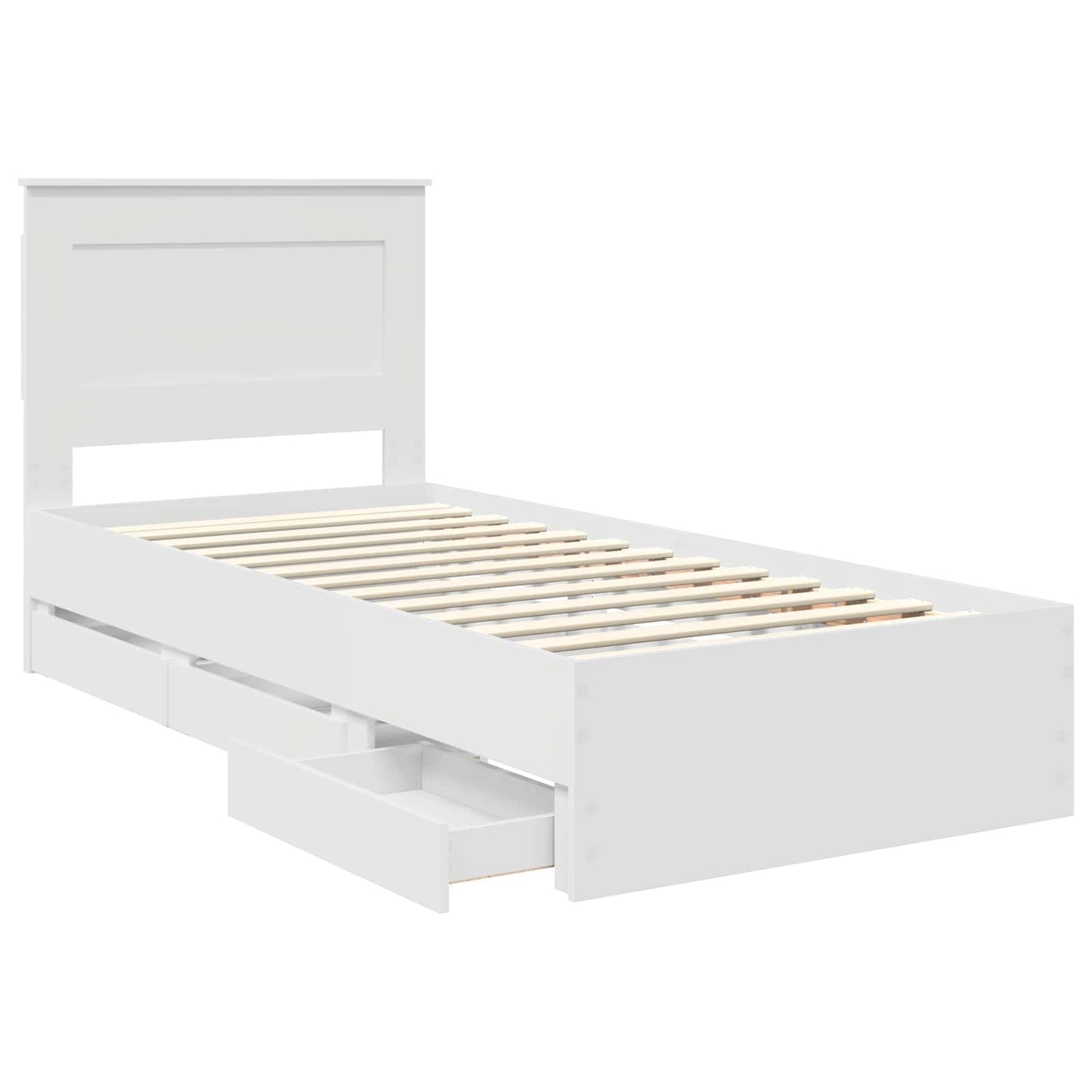 Bed Frame with Drawer White 75 x 190 cm Engineer Wood