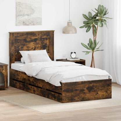 Bed Frame with Drawer Smoked Oak 75 x 190 cm Engineer Wood
