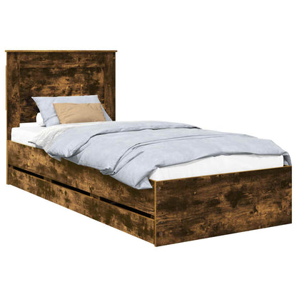Bed Frame with Drawer Smoked Oak 75 x 190 cm Engineer Wood